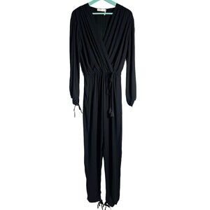 Chloe Black Long Sleeve Tie Waist & Sleeves V-Neck Silk Jumpsuit SZ 2